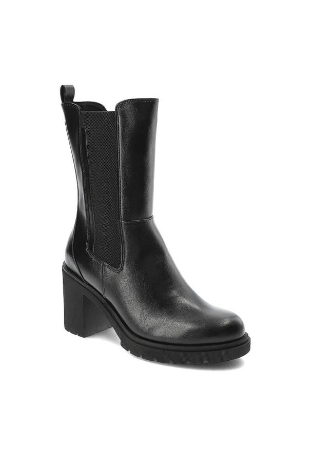 Czarna Kozaki Marco Tozzi Ocieplane Buty Damskie. Kolor: czarny. Materiał: wełna, jeans, syntetyk, futro, skóra ekologiczna. Sezon: zima. Obcas: na obcasie. Styl: klasyczny, elegancki. Wysokość obcasa: średni