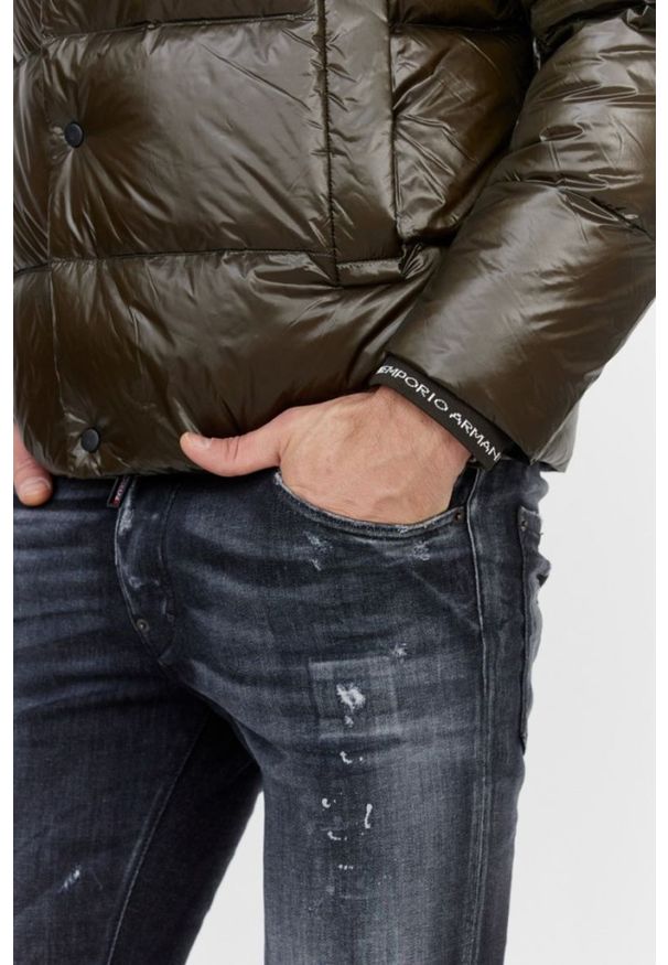 Emporio Armani - EMPORIO ARMANI Ciemnozielona puchowa kurtka męska, Rozmiar 50. Kolor: zielony. Materiał: puch
