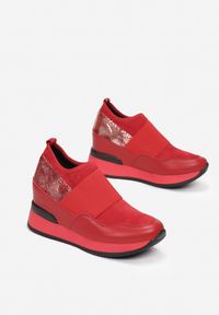 Born2be - Czerwone Sneakersy Mapeloris. Wysokość cholewki: przed kostkę. Kolor: czerwony. Materiał: skóra. Szerokość cholewki: normalna. Obcas: na koturnie #2
