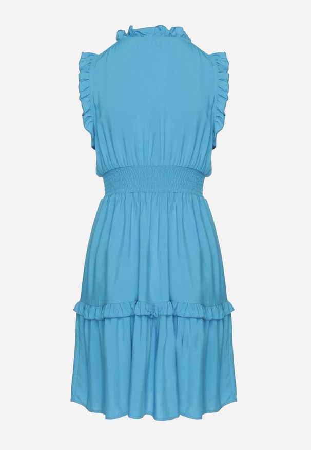 Born2be - Niebieska Sukienka z Wiskozą o Rozkloszowanym Kroju Bez Rękawów Folerose. Typ kołnierza: dekolt w serek. Kolor: niebieski. Materiał: wiskoza. Długość rękawa: bez rękawów. Sezon: wiosna, lato. Typ sukienki: rozkloszowane. Styl: elegancki