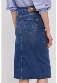 Mos Mosh Spódnica jeansowa midi prosta. Okazja: na co dzień. Stan: podwyższony. Kolor: niebieski. Materiał: jeans. Styl: casual #4