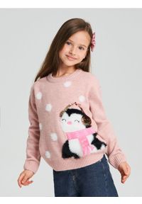 Sinsay - Świąteczny sweter z pingwinem zdobionym cekinami - różowy. Kolor: różowy. Wzór: aplikacja. Styl: wizytowy #1