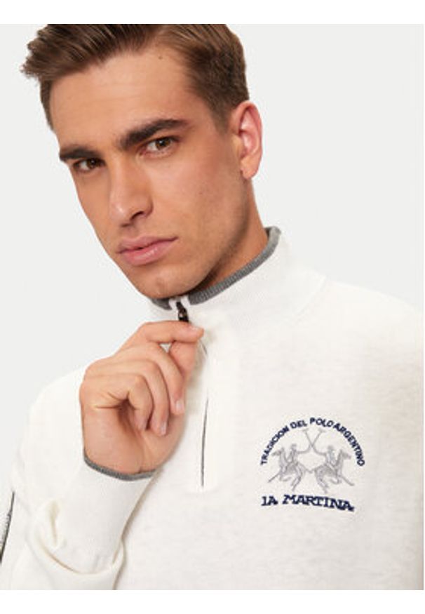 La Martina Sweter ZMS314 YW120 Écru Regular Fit. Materiał: bawełna