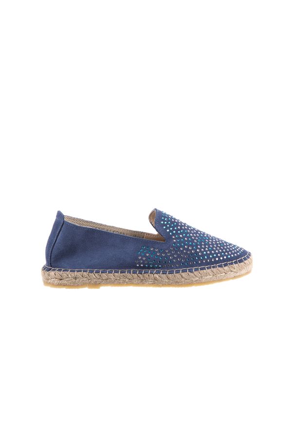 Espadryle Bayla-115 107601 Serraje Iris, Granat, Skóra naturalna. Okazja: na co dzień. Kolor: niebieski. Materiał: skóra. Wzór: aplikacja. Styl: casual