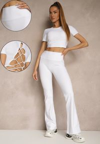 Renee - Biały Komplet Sportowy Spodnie i Koszulka Ozdobiona Sznurowaniem Lumileine. Kolor: biały. Wzór: aplikacja #1