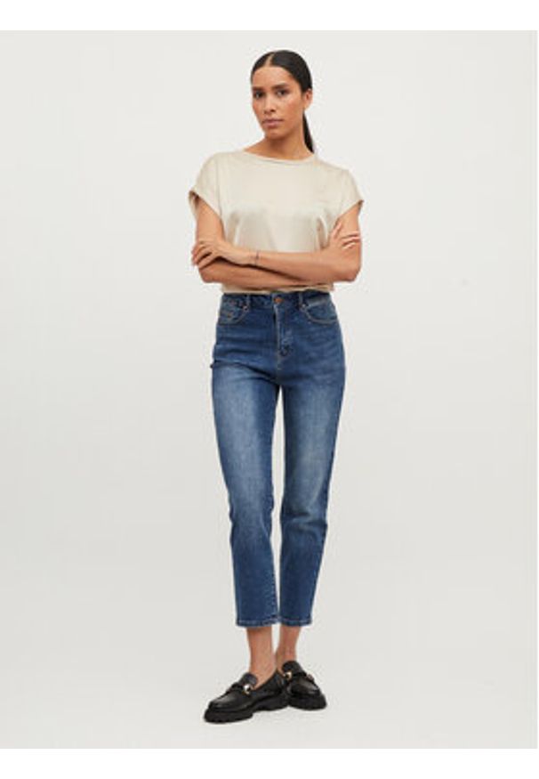 Vila T-Shirt Ellette 14059563 Beżowy Regular Fit. Kolor: beżowy. Materiał: syntetyk