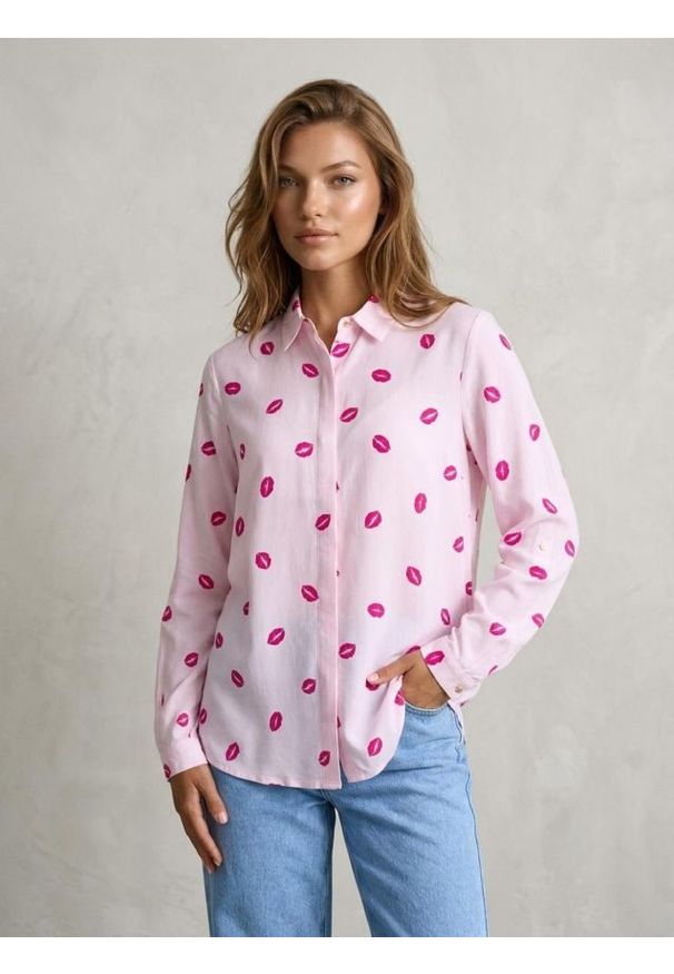 Sinsay - Koszula z długim rękawem we wzory - różowy. Kolor: różowy. Długość rękawa: długi rękaw. Długość: długie