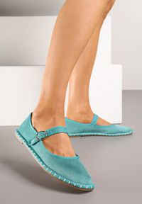 Born2be - Zielone Balerinki Espadryle z Paskiem Ozdobione Przeszyciami Firaniere. Okazja: na co dzień. Zapięcie: pasek. Kolor: zielony. Wzór: aplikacja. Sezon: lato. Styl: casual