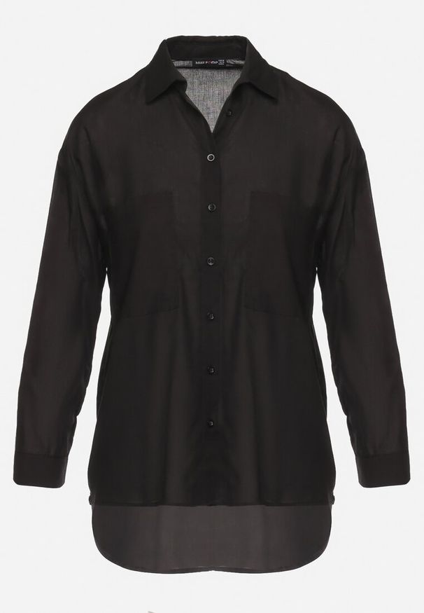 Born2be - Czarna Bawełniana Koszula Klasyczna z Kieszeniami Sasana. Okazja: na co dzień. Kolor: czarny. Materiał: bawełna. Styl: klasyczny