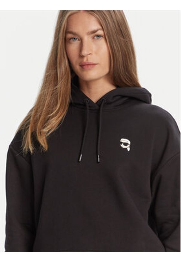 Karl Lagerfeld - KARL LAGERFELD Bluza A3W20053 Czarny Regular Fit. Typ kołnierza: dekolt w karo. Kolor: czarny. Materiał: bawełna