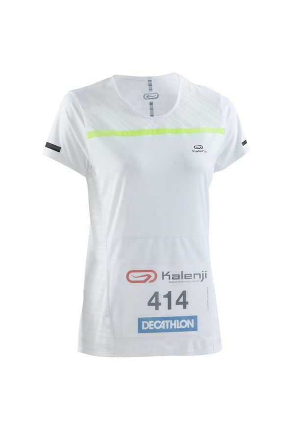 KIPRUN - Koszulka do biegania na nr startowy Kiprun damska. Kolor: biały. Materiał: materiał, poliester. Sport: fitness