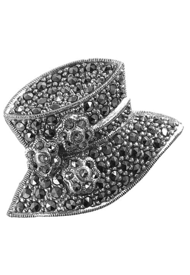 Braccatta - TOPI Srebrna broszka markazyty kapelusz średnia. Materiał: srebrne. Kolor: srebrny. Wzór: kwiaty, aplikacja, kolorowy. Kamień szlachetny: markazyt