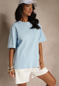 Renee - Jasnoniebieski Basicowy T-shirt z Bawełny Meranissea. Kolor: niebieski. Materiał: bawełna