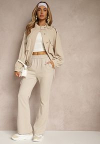 Renee - Beżowe Dresowe Spodnie Flare z Gumką w Pasie Efranaria. Okazja: na co dzień. Kolor: beżowy. Materiał: dresówka. Styl: klasyczny, elegancki, casual #3