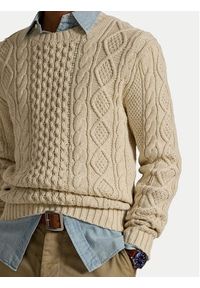 Polo Ralph Lauren Sweter 710917054003 Beżowy Regular Fit. Typ kołnierza: polo. Kolor: beżowy. Materiał: bawełna