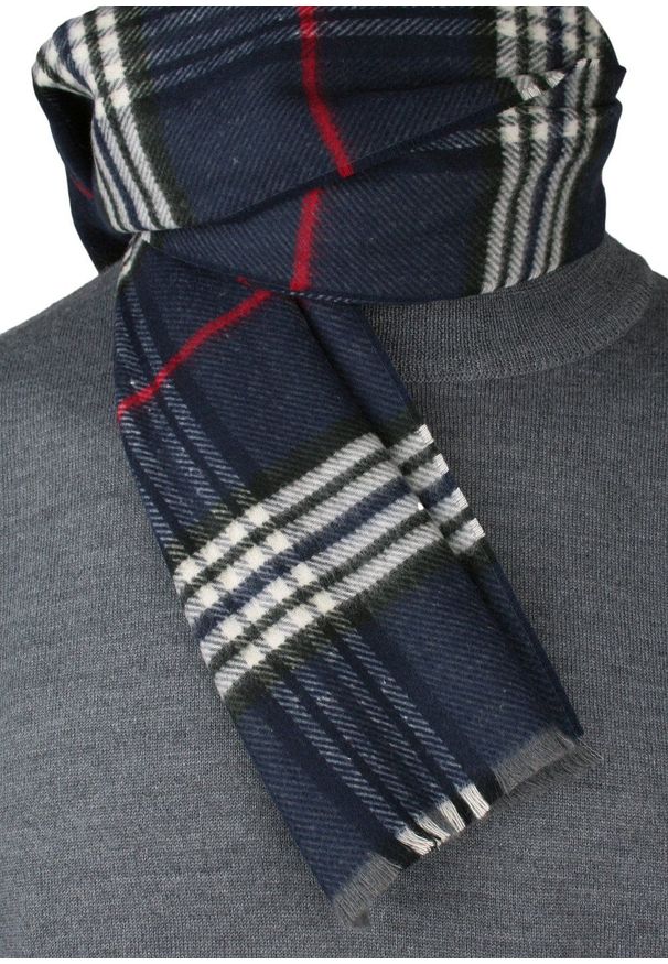 V. Fraas - Szalik Miękki, Granatowy w Kratkę, Firmy V.Fraas -Cashmink- Elegancki, Męski. Kolor: niebieski. Materiał: materiał, poliester, bawełna, tkanina, poliakryl, wełna, syntetyk. Wzór: kratka. Sezon: lato. Styl: elegancki