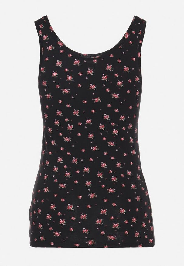 Born2be - Czarny Bawełniany Top z Kwiatowym Wzorem Venitte. Okazja: na co dzień. Kolor: czarny. Materiał: bawełna. Wzór: kwiaty. Styl: klasyczny, casual