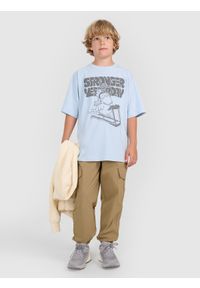 4f - 4F T-shirt oversize z nadrukiem chłopięcy - niebieski 164 (13-14 lat). Okazja: na co dzień. Kolor: niebieski. Wzór: nadruk. Sezon: lato. Styl: casual