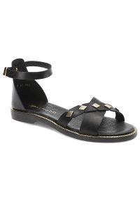 Czarne Sandały Armodo Stylowe Obuwie Damskie. Zapięcie: pasek. Kolor: czarny. Materiał: jeans, skóra. Wzór: paski. Obcas: na obcasie. Styl: elegancki. Wysokość obcasa: niski