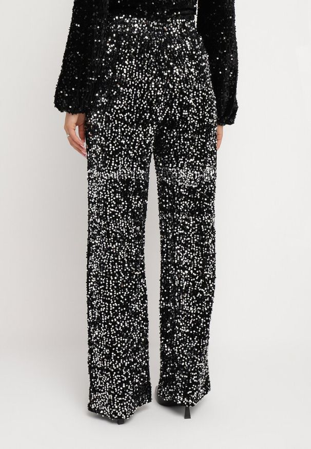 Born2be - Srebrne Szerokie Spodnie Welurowe w Cekiny Mokkia. Kolor: srebrny. Materiał: welur