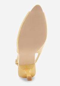 Born2be - Żółte Sandały na Szpilce z Odkrytą Piętą i Palcami Zitena. Okazja: na co dzień. Zapięcie: sprzączka. Kolor: żółty. Wzór: ażurowy. Obcas: na szpilce. Styl: casual, elegancki. Wysokość obcasa: średni #7