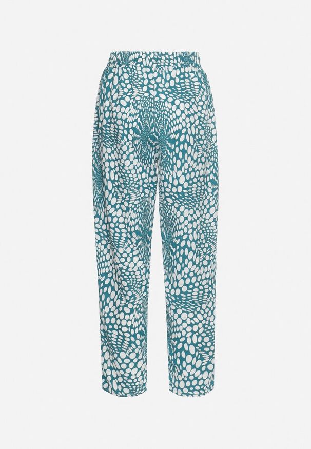 Born2be - Niebieskie Spodnie Regular z Gumką w Talii i Abstrakcyjnym Dekoltem Cleava. Okazja: na co dzień. Kolor: niebieski. Styl: elegancki, casual, klasyczny