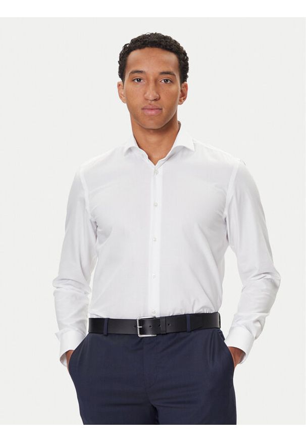 BOSS Koszula H-Hank 50550925 Biały Slim Fit. Kolor: biały. Materiał: bawełna