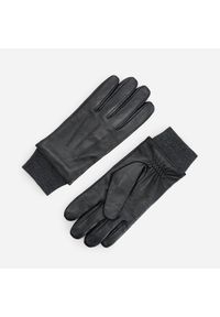 Reserved - Skórzane rękawiczki ze ściągaczem - Czarny. Kolor: czarny. Materiał: skóra #1