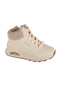 skechers - Buty zimowe dziewczęce, Uno Gen1 - Darling Daze. Wysokość cholewki: za kostkę. Zapięcie: sznurówki. Kolor: beżowy. Materiał: materiał. Szerokość cholewki: normalna. Sezon: zima. Model: Skechers Sport. Sport: turystyka piesza