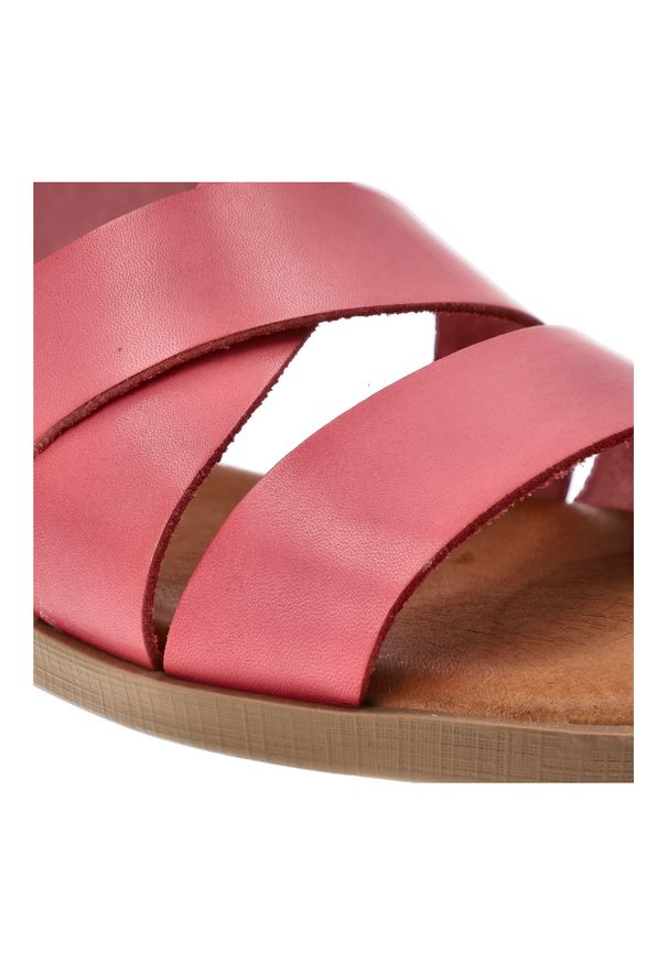 Różowe Sandały Hee Wygodne Skórzane Obuwie Damskie. Okazja: na co dzień, na spacer. Zapięcie: pasek. Kolor: różowy. Materiał: skóra. Wzór: paski. Sezon: lato. Styl: casual