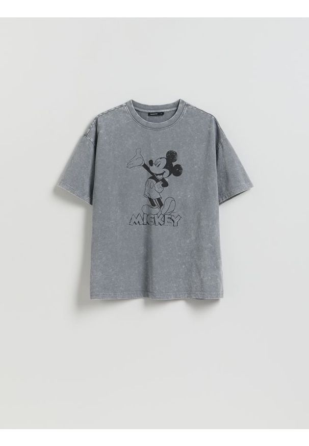 Reserved - Bawełniany t-shirt Mickey Mouse - ciemnoszary. Kolor: szary. Materiał: bawełna. Wzór: motyw z bajki