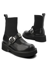 Czarne Botki S.Barski Modne Obuwie Damskie Ze Skarpetkową Cholewką. Okazja: na co dzień. Zapięcie: klamry. Kolor: czarny. Materiał: tkanina, skóra ekologiczna. Szerokość cholewki: normalna. Obcas: na obcasie. Styl: casual. Wysokość obcasa: średni #4