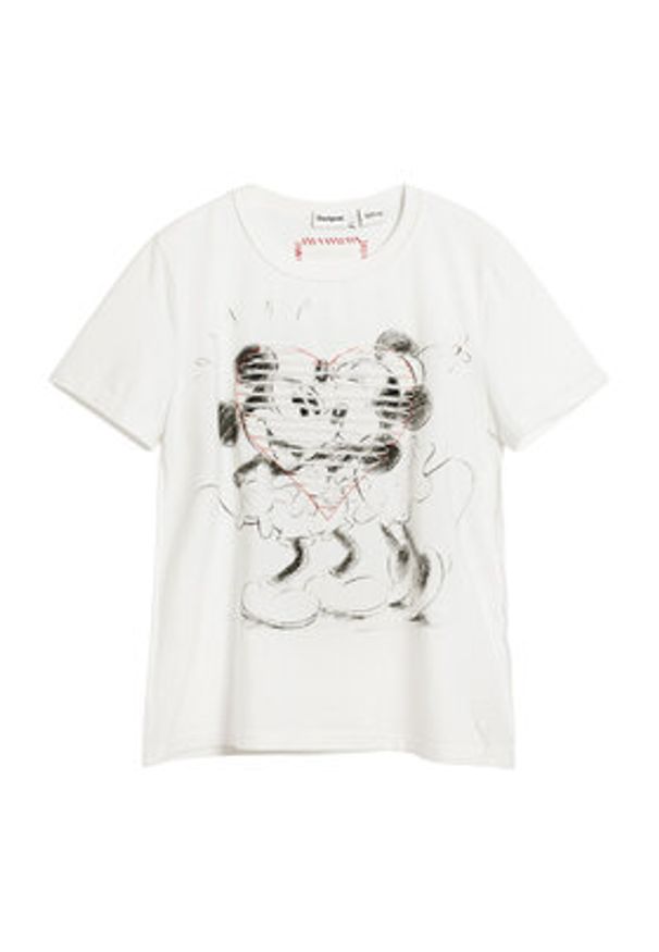 Desigual T-Shirt Core Mickey 26SWTK42 Biały Regular Fit. Kolor: biały. Materiał: bawełna