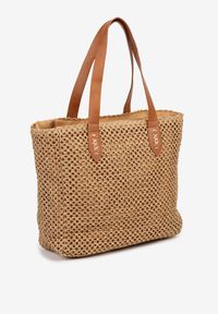 Renee - Ciemnobeżowa Pleciona Torebka Shopper Ozdobiona Napisem Navinta. Kolor: beżowy. Wzór: napisy, aplikacja. Styl: casual #3