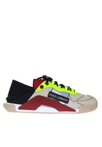 DOLCE & GABBANA - Beżowe sneakersy z kontrastowymi wstawkami NS1. Kolor: beżowy. Materiał: materiał. Wzór: kolorowy #1