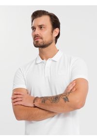 Ombre Clothing - Komplet męskich bawełnianych t-shirtów polo BASIC – czarny/biały/beżowy V7 OM-POBS-0133 - XXL. Typ kołnierza: polo. Kolor: biały. Materiał: bawełna. Wzór: haft. Styl: sportowy, klasyczny #6