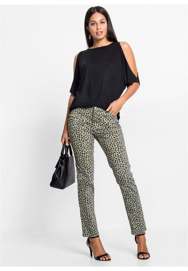 bonprix - Bluzka z wiskozy odkrytymi ramionami. Kolor: czarny. Materiał: wiskoza. Długość rękawa: krótki rękaw. Długość: krótkie