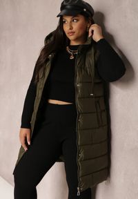 Renee - Zielona Kamizelka Pikowana Długa Liccia. Okazja: na co dzień. Kolor: zielony. Długość rękawa: bez rękawów. Długość: długie. Wzór: aplikacja. Styl: casual #4