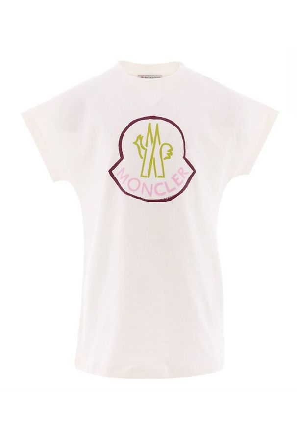 MONCLER KIDS - Bawełniana koszulka z logo. Kolor: biały. Materiał: bawełna. Wzór: kolorowy, nadruk