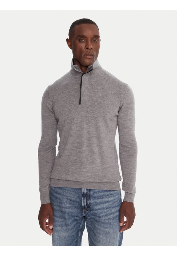 Karl Lagerfeld - KARL LAGERFELD Sweter 655005 554399 Szary Slim Fit. Typ kołnierza: dekolt w karo. Kolor: szary. Materiał: wełna