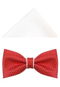 Modini - Czerwono-biała mucha męska w drobne kropki A34. Kolor: biały, wielokolorowy, czerwony. Materiał: poliester, tkanina. Wzór: kropki. Styl: elegancki #1