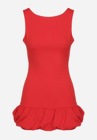 Born2be - Czerwony Taliowany Kombinezon Ozdobiony Falbanką Semiriela. Okazja: na co dzień. Kolor: czerwony. Wzór: aplikacja. Styl: casual, klasyczny #5