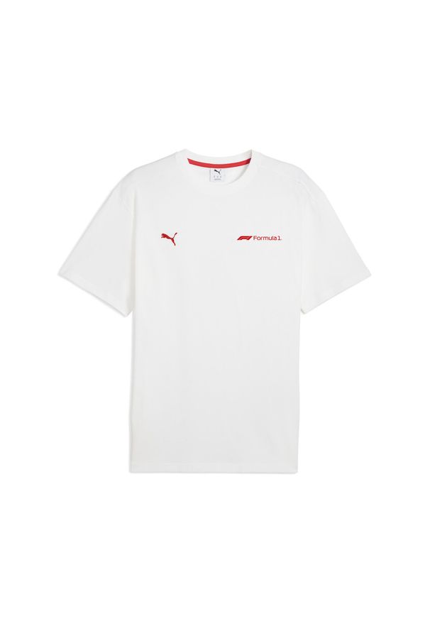 Puma - Męska koszulka F1® ESS+ o luźnym kroju z grafiką PUMA White. Kolor: biały