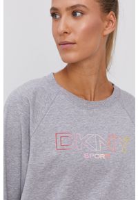 DKNY - Dkny Bluza damska kolor szary z nadrukiem. Kolor: szary. Długość rękawa: raglanowy rękaw. Wzór: nadruk #2