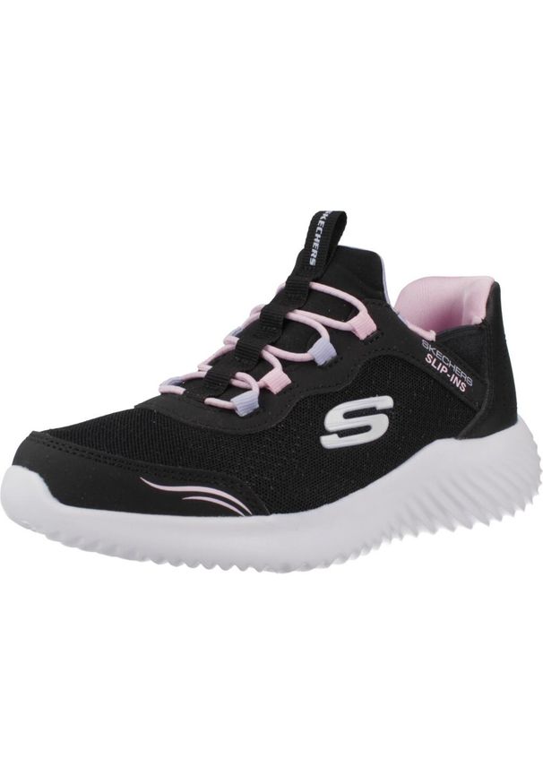 skechers - Buty sportowe Sneakersy dziewczęce, Slip-Ins: Bounder - Simple Cut. Kolor: czarny. Materiał: tkanina, syntetyk. Sport: turystyka piesza