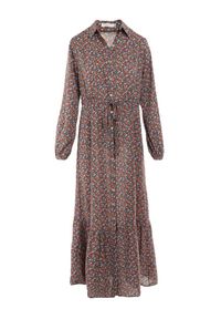 Born2be - Ciemnozielona Sukienka Hesolis. Kolor: zielony. Wzór: nadruk, aplikacja, kwiaty. Typ sukienki: koszulowe. Styl: klasyczny. Długość: maxi #5