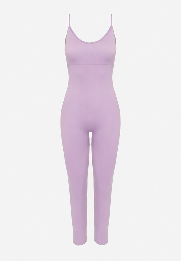 Born2be - Fioletowy Elastyczny Kombinezon Dopasowany Bodycon na Cienkich Regulowanych Ramiączkach Xantella. Kolor: fioletowy. Długość rękawa: na ramiączkach. Styl: sportowy