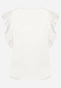 Born2be - Biały Bawełniany Top z Falbanką przy Rękawach Tiavanna. Typ kołnierza: kołnierz z falbankami. Kolekcja: plus size. Kolor: biały. Materiał: bawełna. Styl: elegancki #5