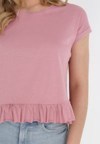 Born2be - Różowy T-shirt Panereia. Okazja: na co dzień. Kolor: różowy. Materiał: dzianina, bawełna. Długość: krótkie. Wzór: gładki. Styl: casual #6