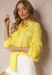 Renee - Żółta Koszula z Perełkami przy Kołnierzu i Kieszeniach Dieudonne. Okazja: na co dzień. Kolor: żółty. Długość: długie. Wzór: aplikacja. Styl: casual, elegancki #5